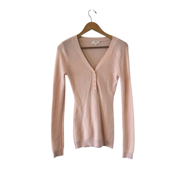 REVOLVE x LPA Rhodes Wool Henley Pale Pink Long Sleeve Sweater Pullover Top - Picture 2 of 6